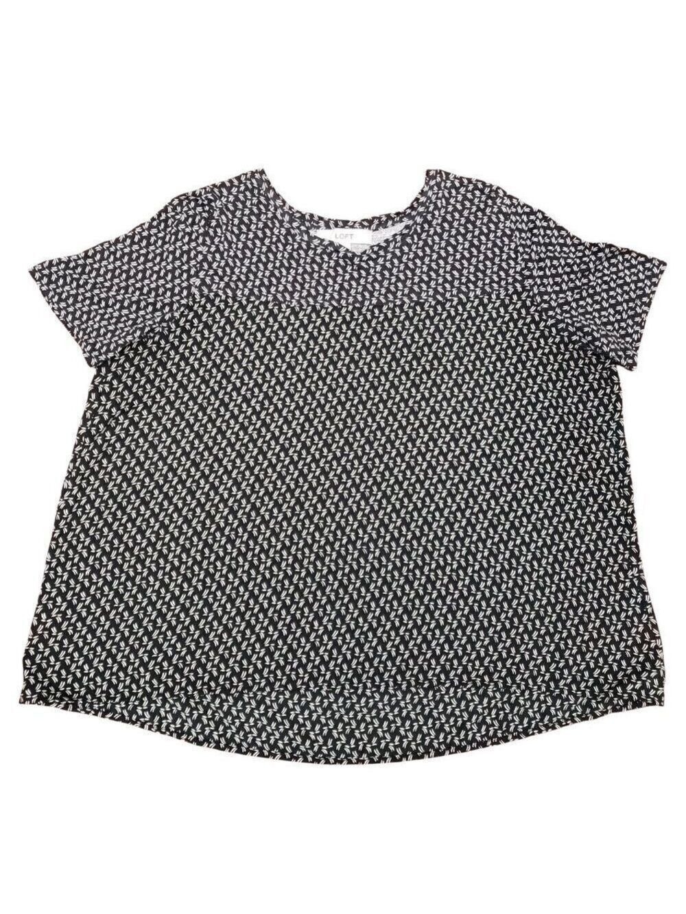 LOFT Black & White Printed Short Sleeve Blouse Women’s Large